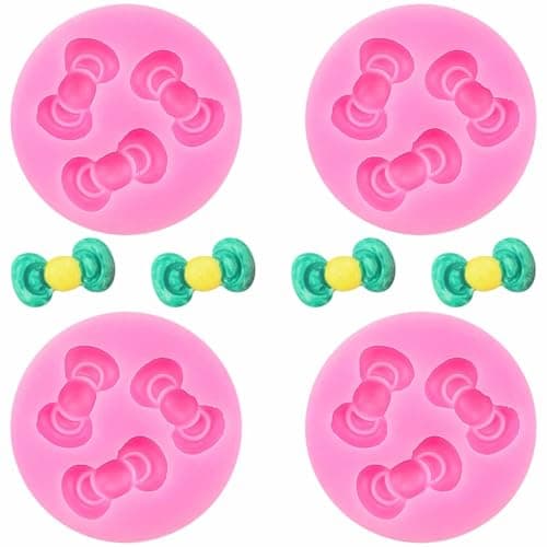 4Pcs Mini Bows Chocolate Molds Cute Silicone Fondant Mold Mini Bow Epoxy Resin Mold Cake Pop Molds for Cupcake Cake Candy Chocolate Sugarcraft Pudding Decoration