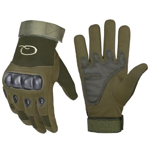 AllExtreme Full Finger Bike Riding Gloves with Protective Shell Anti-Skid Breathable Off-Road Hand Protection for Men Women Motorbike Racing Cycling Outdoor (Military Green, L)