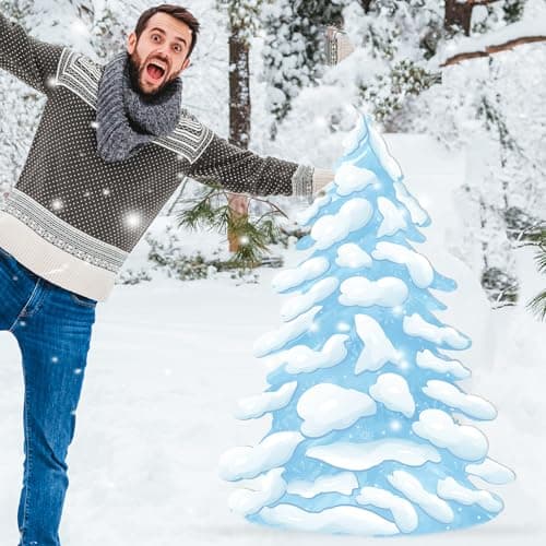 DoubleFill 1 Pcs 4 Feet Winter Wonderland Decorations Snowy Tree Cardboard Cutout Stand up Large Winter Tree Photo Props Party Back Drops for Home Xmas Party Outdoor Decor