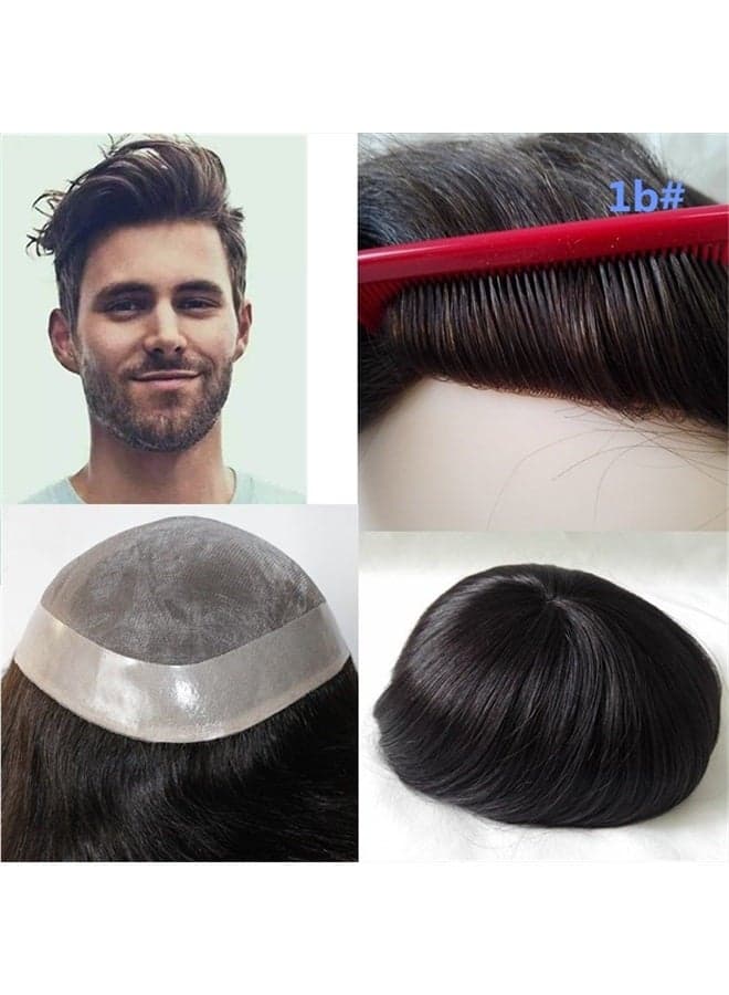 Wigs Human Hair Men Toupee Mono Lace With Npu Around Lace Systems Size 7x9 Inch 6 Inch Length Color 1B …