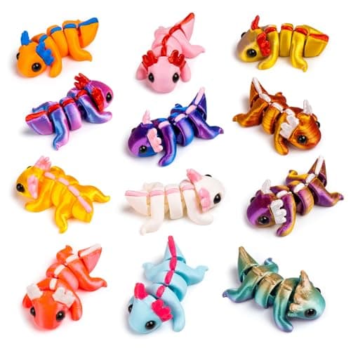 24pcs 3D Printed Axolotl Fidget Toys Flexible 3D Printed Axolotl Figures Colorful Print Axolotls Stress Relief Set for Party Play Display Christmas Valentines Day Gifts