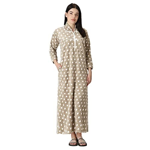 LURP Women's Wool Abstract Print Maxi Length Nighty (LURP WOOLEN_Camel_Free Size)