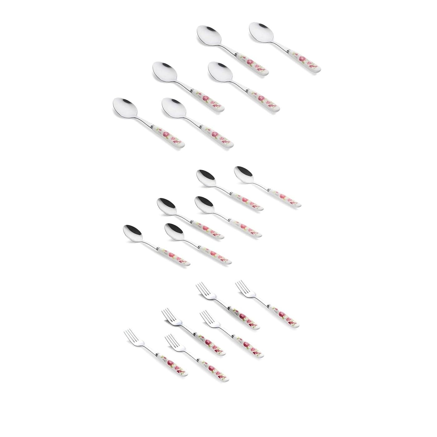 MGeezz 18pc Floral Stainless Steel Cutlery Set Spoons Forks 6 Big 6 Small Spoons 6 Small Forks Dishwasher Safe Perfect for Everyday Use Gifting