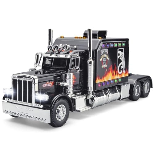 OANMYJJO Semi Truck for Boys Tow Trucks ToyMetal Diecast Trucks Model with Light and Sound Pull Back Semi Truck ToyTruck and Trailer Toys for Boys Age 47Black
