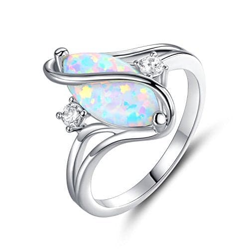 Barzel 18K White Gold Plated Created Fire Opal Ring With Cubic Zirconia Accents (White Gold Fire Opal, 10)