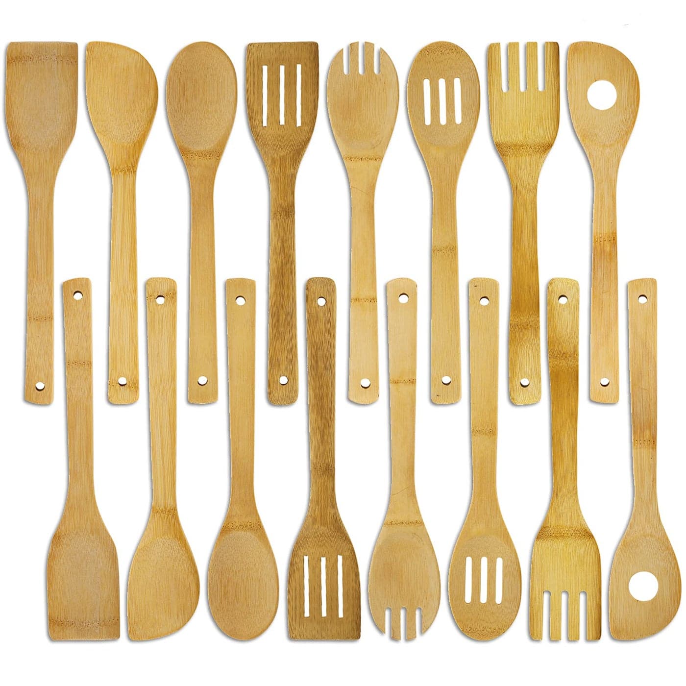 DEAYOU 16 PCS Bamboo Wood Spoons Set Cooking Utensils for Cookware Wok Everyday Use Mothers Day Gifts Housewarming Gifts