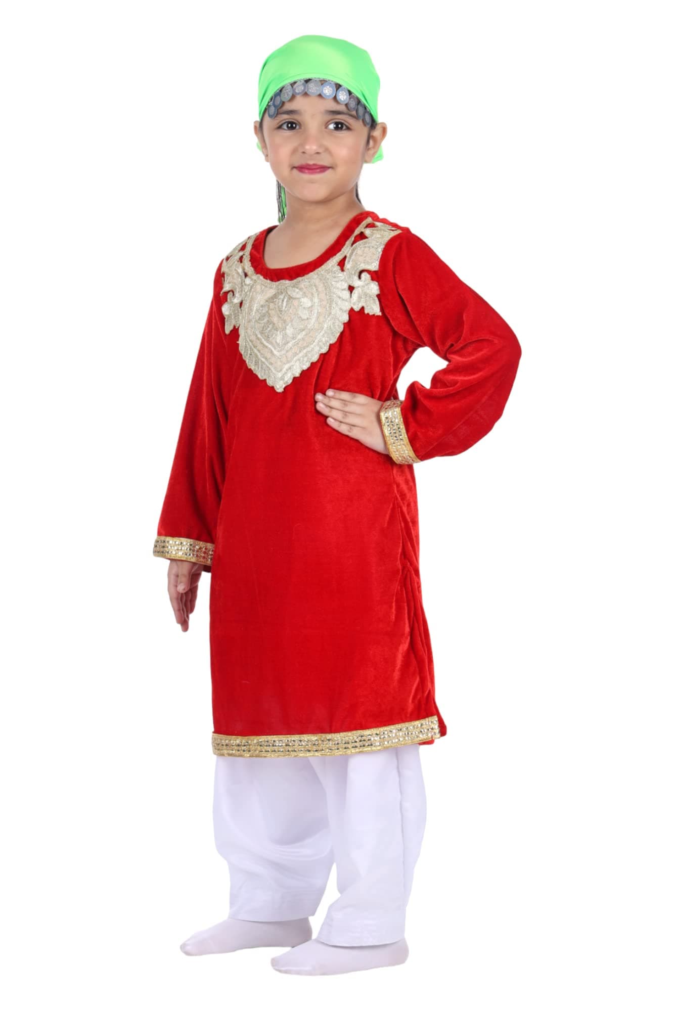 ITSMYCOSTUME Kashmiri Costume For Girls(Suit,salwar& Scraf)/Fancy Dress Costume(4-5Y,Red)
