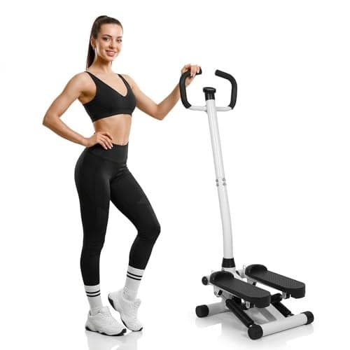 AASHRO MALL Stepper Trainer with Resistance Band | Portable Stair Exercise for Home & Office | Adjustable Fitness Pedal with LCD Monitor | Air Climber | 120KG Capacity (HANDRAIL Stepper)