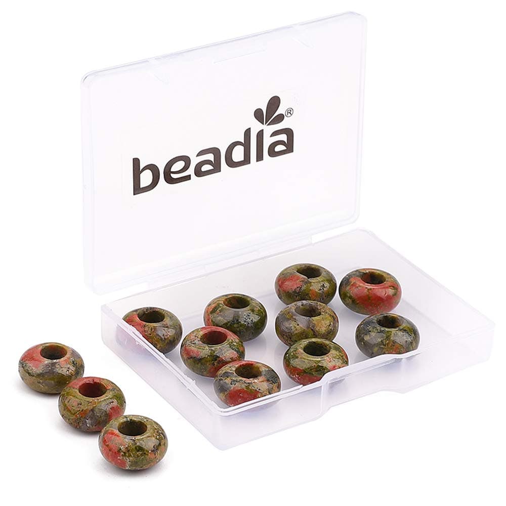 BEADIA Natural Unakite Rondelle Stone with Large Hole 55mm Loose Semi Gemstone Beads for Jewelry Making 14mmx75mm 12pcs