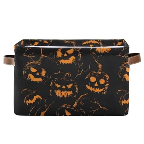 Halloween Storage Basket Pumpkin Black Background Foldable Fabric Collapsible Storage Bins Organizer Bag for Storage Clothes