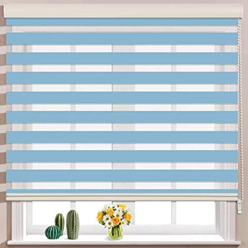 Roller Zebra Blind for Windows Dual Layer Zebra Roller Shades Light Filtering Sheer Window Treatments Privacy Light Control for Day and Night Color Blue W125XH130CM
