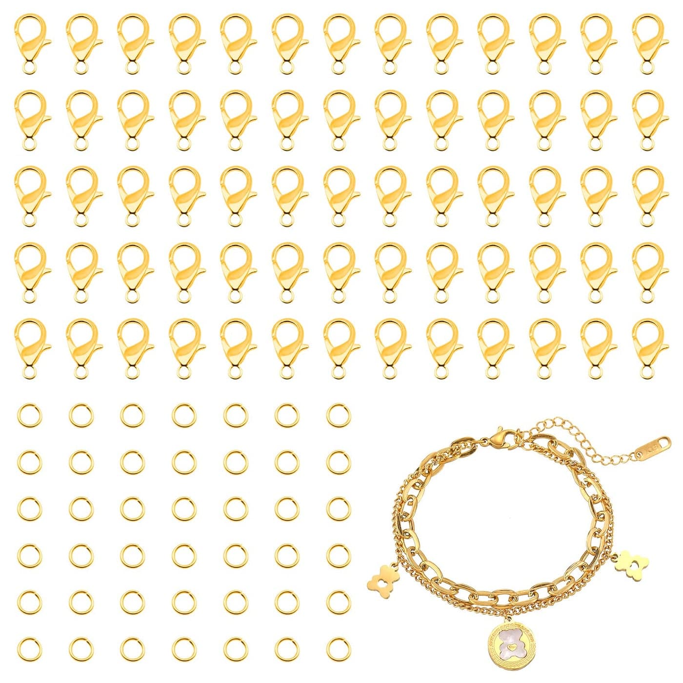 Lobster Claw Clasps 300 Pcs 12mm Bracelet Closures with Jump Rings for Jewelry Making DIY Keychain Necklace by FENGWANGLIGold