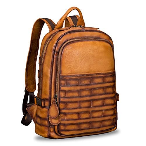 IVTG Genuine Leather Large Backpack for Men Vintage Laptop Knapsack Purse Rucksack Daypack High Capacity for Travel Bag Brown