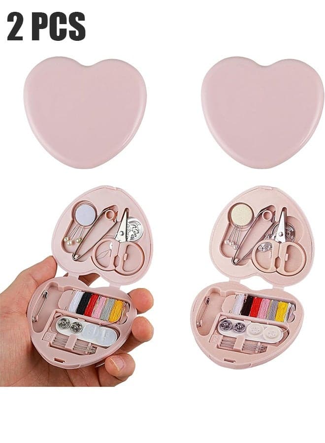 2 Pcs Sewing Kit, Mini Sewing Kit for Travel Essentials Portable DIY Emergency Sewing Repair Supplies Heart Shaped Sewing Storage Case with Needles ons Wire Pins Thread Scissors