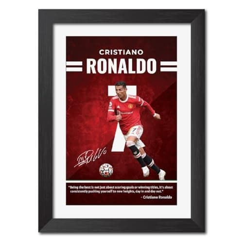 TenorArts Cristiano Ronaldo Poster Manchester United Quotes with Signature Laminated Photo Frame Painting with Matt Finish Black Textures (12 inches x 9inches)