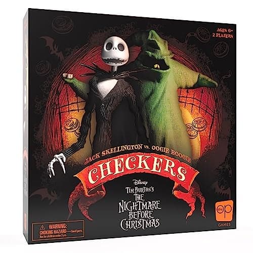 USAOPOLY Disney Tim Burtons The Nightmare Before Christmas Checkers Featuring Jack Skellington vs Oogie Boogie Officially Licensed Disney Game Collectible 2Player Game Ages 6