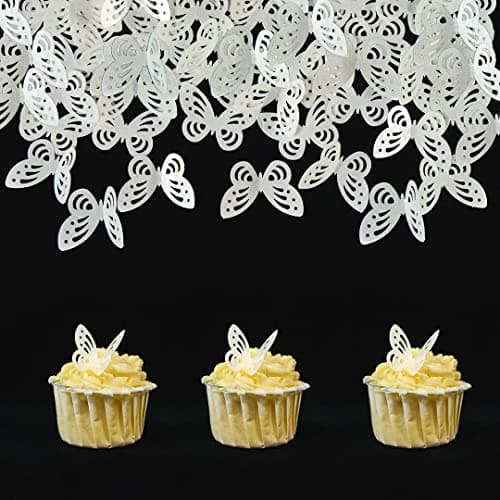 Edible Butterflies White Wafer Paper for Cake Cupcake Toppers Wedding Cake Decorating 50pcs Rice Paper Edible Butterfly for cupcake Birthday Baking Girl Decorations Big Size