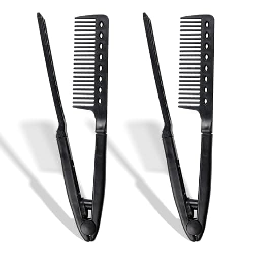 Hair Straightening Comb HeatSafe TangleFree VShaped Styling Tool for Flat Irons Curling Wands TravelReady Black Plastic Dry Hair 2Pack