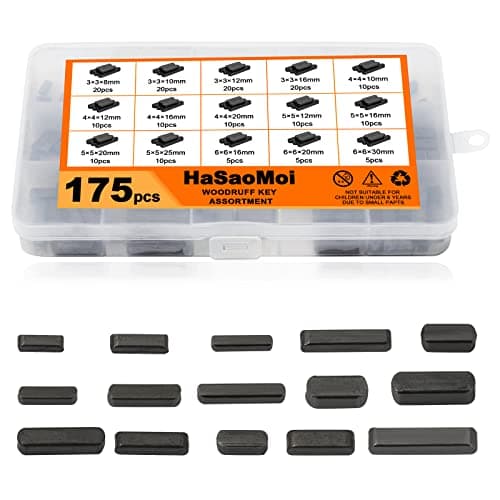 HaSaoMoi 175pcs Woodruff Key Stock Assortment 8mm30mm Stainless Steel Round Ended Feather Key with 15 Size Parallel Drive Shaft Keys Set Kit for Industrial use