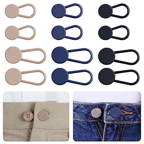 Ceryvop 12PCS Button Extenders for Jeans, Pants Waist Button Extender for Women Men, 3 Colors Pant Waistband Expander, Pants Waist Extension 1-1.4 Inches