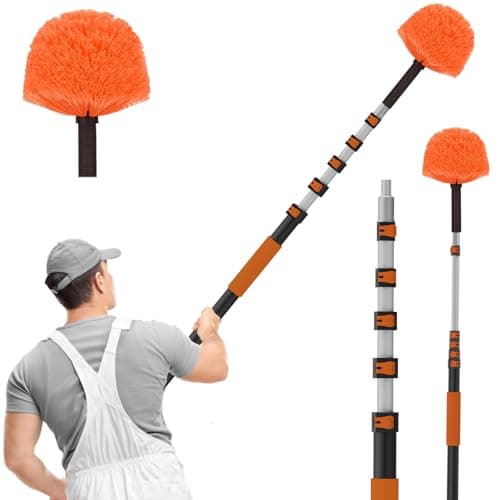 SISUPASSIE 30FT Reach Cobweb Duster with Extension Pole High Ceiling Long Duster with 524FT Telescoping Pole Spider Web Brush for Indoor Outdoor Use