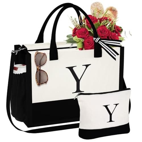 YOOLIFE Birthday Gifts for Women - Mom Birthday Gifts, Christmas Gift for Mom Sister Daughter in Law Friend Teacher Gift, Personalized Beach Bag Letter Tote Bag Y