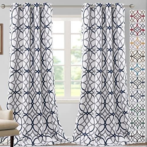 HVERSAILTEX Blackout Curtains for Bedroom Printed Design 108 Inch Length Thermal Insulated Curtains for Living Room Geometric Modern Grommet Window Drapes 2 Panels Set Dark Denim and Grey