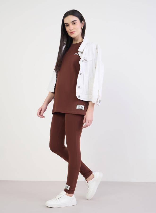 Women Brown Oversized T-Shirt and Leggings Co-Ords