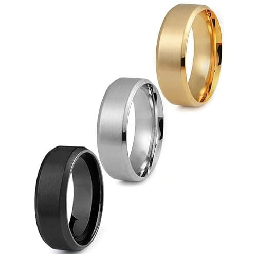 Jstyle Stainless Steel Rings for Men Wedding Ring Cool Simple Band 8 MM 3 Pcs A Set (11)