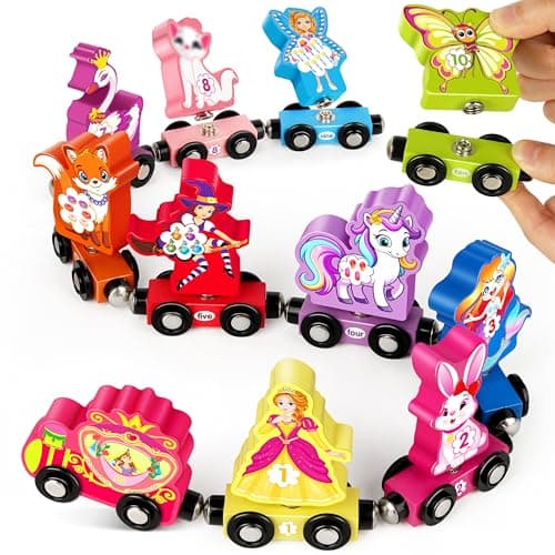 Helsort Wooden Number Train Set for Toddlers Magnetic Unicorn Trains Toys Numbers Matching Game for Ages35 Toddler Learning Toys Fine Motor Skills Preschool Activities Birthday Gifts for Girls