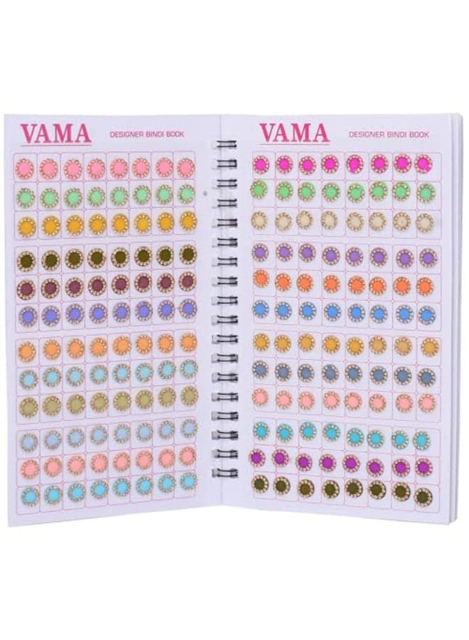 VAMA Fashions 372 Multicolor Round Pastel English Colors Stone Border Booklet Forehead Sindoor Indian Sticker Bindi Book for Women