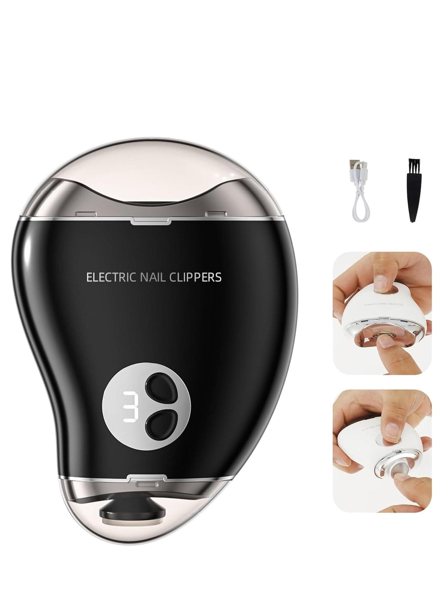 【Upgraded】 Electric Baby Nail Clipper, 3 Speeds Levels Automatic Nail Trimmer with Nail Clip Storage, Rechargeable Safety Fingernail Trimmer, Electric Fingernail Cutter Nail Scissors (Black)