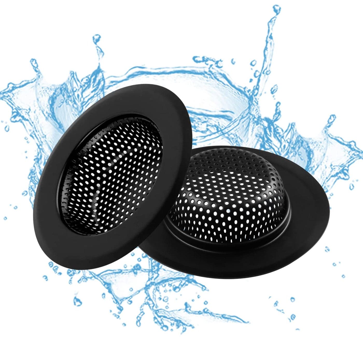Sink Drain Strainer 2 PCS Kitchen Sink Strainer Upgraded Large Wide Rim 45 Diameter Stainless Sink Strainers for Kitchen Sinks Suitable for Most Sink Drains Anti Clogging Regular Black