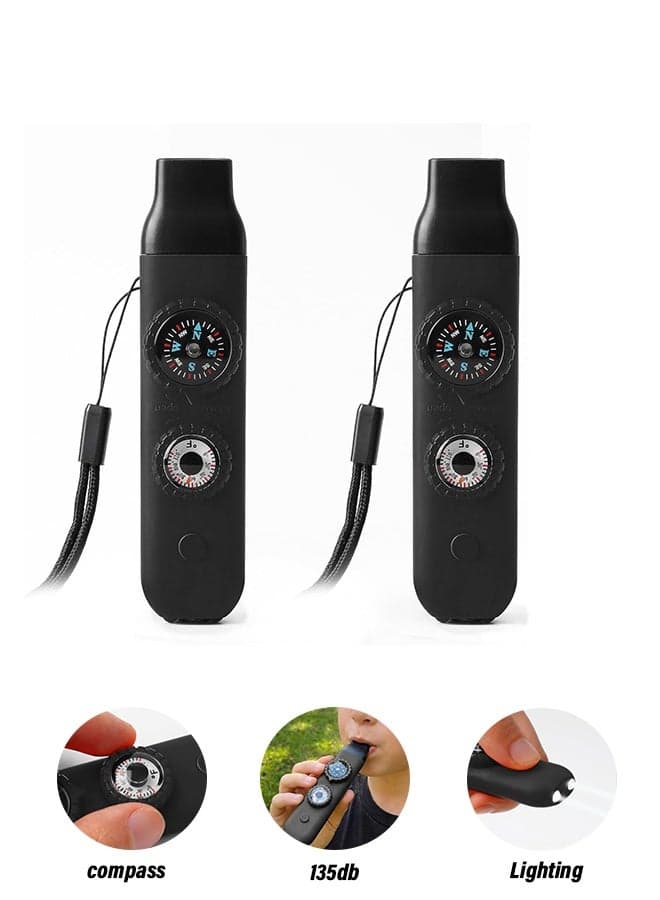 2pcs Emergency Survival Safety Whistle,Whistle for Kids with Lanyard,Compass,Thermometer,Ideal for Kayaking, Boating, Hiking, Camping, Climbing