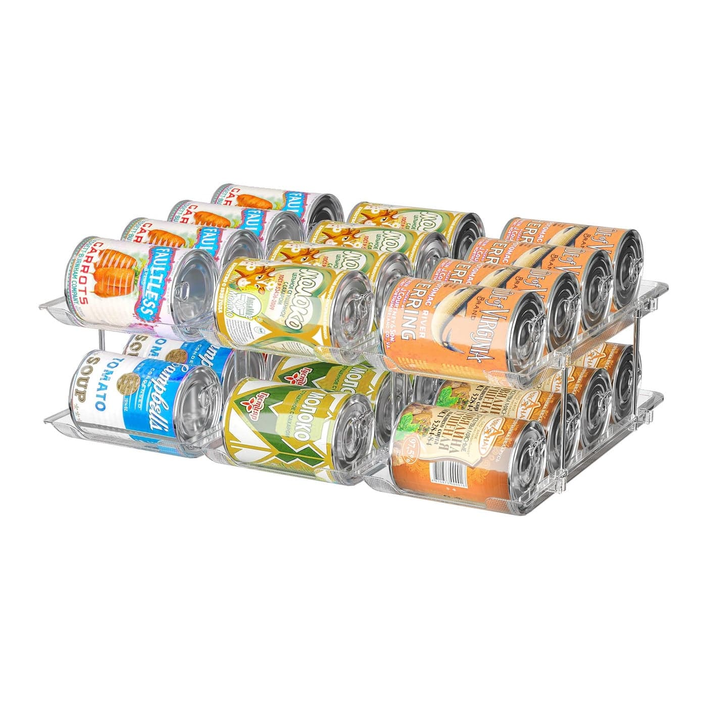 Can Organizer for Pantry 3 Sets 2Tiers Can Storage Organizer Pantry Soda Can Organizer for Fridge 24 Cans Rack Automatic Rolling Stackable Canned Food OrganizerClear