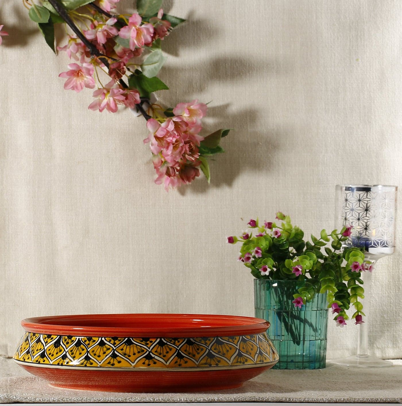 Caffeine Ceramic Handmade Orange Morocco Decorative Bowl 8 inch (Set of 2)