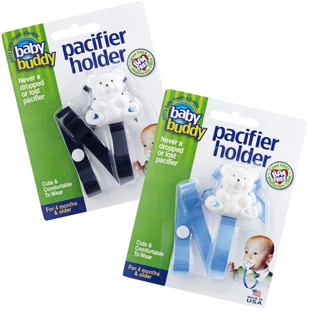 Baby Buddy Pacifier Clip Holder Newborn Essential with Universal Fit for all Binky and Teether Brands Ages 4 Months Navy Blue 2 Pack