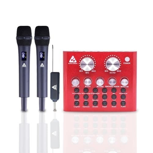 Audio Array Portable Karaoke Bundle | Dual Wireless UHF Microphones with Rechargeable Battery Receiver & USB Plug n Play BT Soundcard Mixer | Ideal for Parties, Home Karaoke & Live Singing - KB-01