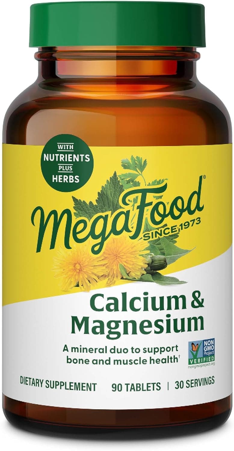 MegaFood Calcium Magnesium Supplement with fermented Magnesium Glycinate Supports Bone Health Heart Health Calcium Magnesium Supplement for Men Women NonGMO 90 Tabs 30 Servings