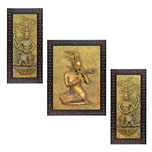 Indianara 3 Pc Set Of Still Art Paintings Without Glass (6 X 13, 10.2 X 13, 6 X 13 Inch, Golden Brown color)