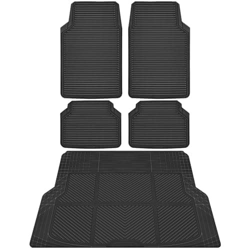 CAR PASS Black Rubber Car Floor Mats & Cargo Liners, All Weather Car Mats & Trunk Mats,Waterproof Automotive Floor Mats Trim to Fit for Most Cars Sedans SUVs Vans, Durable Heavy Duty Anti-Slip,Black