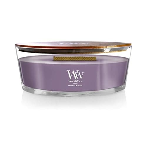 WoodWick Amethyst & Amber Gifts for Women and Men, 16 oz Ellipse Candle with Crackling Wick
