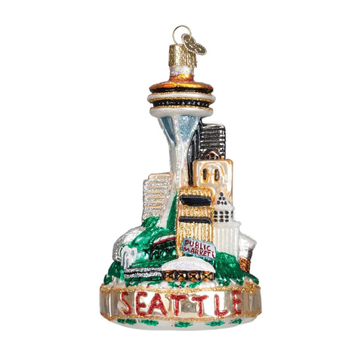 Old World Christmas Cities Places and Landmarks Glass Blown Ornaments for Christmas Tree Seattle Skyline