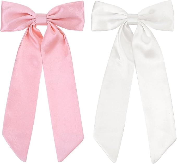WLLHYF 2 PCS Big Bow Hair Clips Soft Bowknot Hair Pins French Long Tail Hair Barrettes Ponytail Holder Slides Metal Headpieces Vintage Headwear Party Wedding Hair Accessories blackwhite