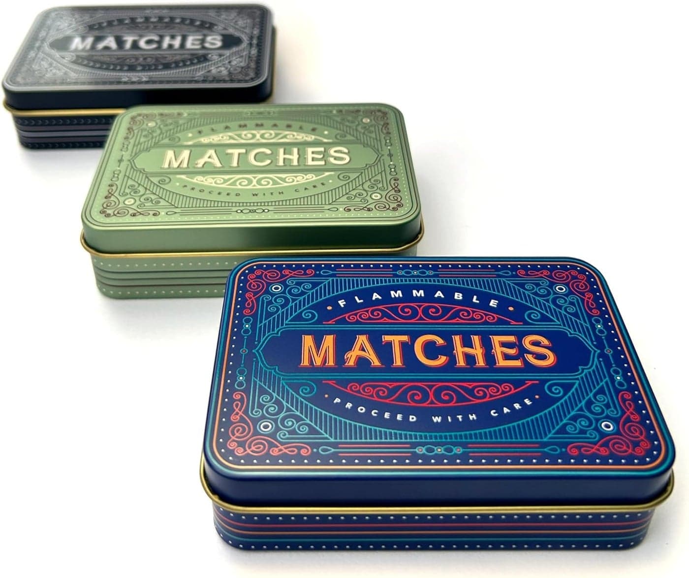 TINIT Matches Tin Match Storage Box Metal Tin Matchbox Holder Candle Holder Lighter Gift Present Blue