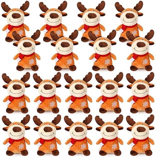 Liliful 16 Pack 8 Inch Stuffed Deer Toys Xmas Plush Elk with Red Scarf Stuffed Animal Gifts for Boys Girls Christmas Decorations