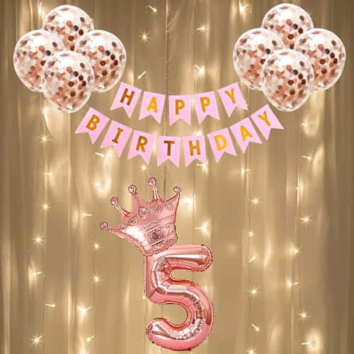 FI - FLICK IN 25 pcs 5th Birthday Decoration Girls First Birthday Decorations Girls fifth Bday Party 5th Year Birth Day Decoration Items for Kids Party Supplies (Pack of 25, Rose Gold)