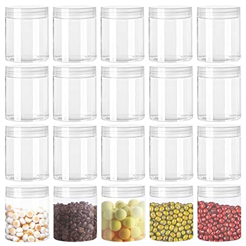 20 Pack 4oz Clear Plastic Jars with LidsWideMouth Refillable Storage ContainersEmpty Round Containers for CandyBeadsLotionSlime Making and Food Storage