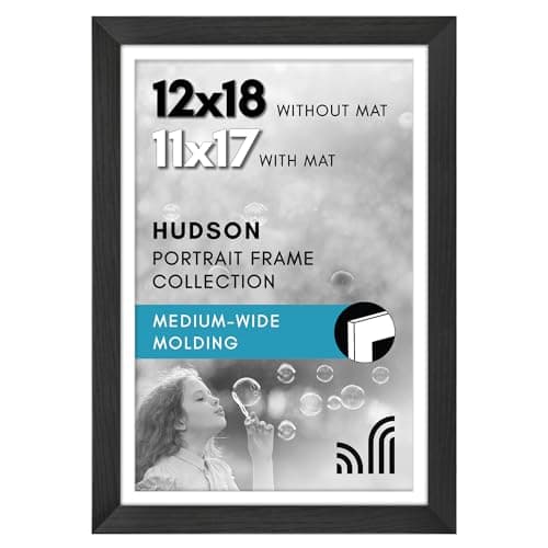 Americanflat 12x18 Poster Frame with Shatter-Resistant Glass - Use as 11x17 Frame with Mat or Display 12x18 Photo Without Mat - Hudson Collection - Wide Picture Frames for Wall Display - Black