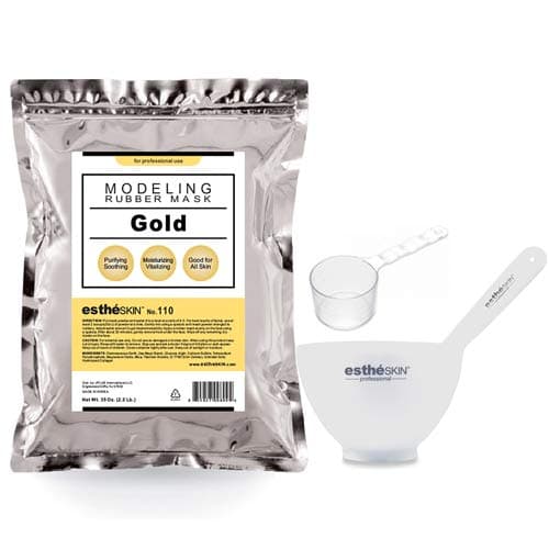 estheSKIN Peel Off Type Modeling Mask Powder for Facial Skin Care Professional Size 35oz 22Pound 1kg 1 pack with 3pcs Mixing Bowl Set 110Gold